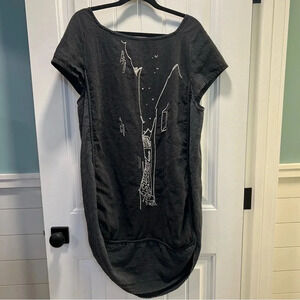 Peacock Way Linen Blend Long Charcoal Black Embroidered Tunic Dress. Size Large.